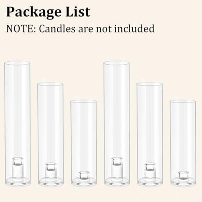 Hurricane Taper Candle Holder Thickened Cylinder Covers | with Candlestick Holders Set of 6 Centerpiece for Wedding Dining Table - size: With Hurricane