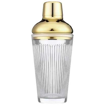 Glass Cocktail Shaker, 17oz Leak-Proof Martini Shaker with Built-in Strainer, Thick Ribbed Drink Shaker Bar Tool for Home Bartending and Aesthetics, Gold - color: Gold