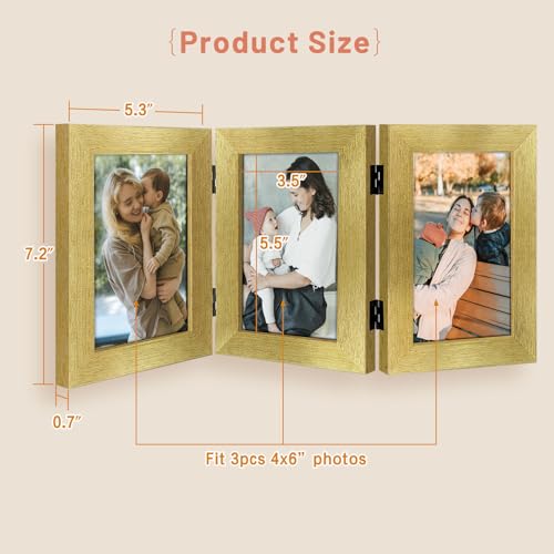 Golden State Art, 4x6 Triple Picture Frame Gold- Real Glass, 2 Pack | Trifold Photo Frame Vertical Display for Desktop - Three Folding Picture Collage - color: Gold, size: 4x6(2 Pack)