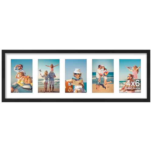 decorUhome 5 4x6 Picture frames Collage Wall Decor with Mat, P06824BK | Black 8x24 Collage Picture Frame, Fits Five 4x6 Photos with Mat for Wall Mounting, 1 Pack - color: Black, size: 8x24 (5-4x6)