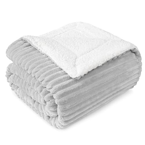 PAVILIA Light Gray Sherpa Fleece Throw Blanket for Couch Twin, Soft Plush Fuzzy Blankets, Fluffy Flannel Sherpa Blanket for Bed, Warm 3D Ribbed Winter Blanket Gift, 60x80 inches - color: Light Grey, size: 60 x 80 Inches - Twin