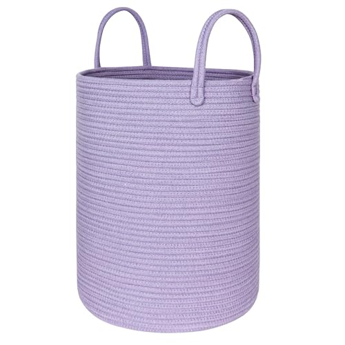Purple Woven Laundry Basket, 15"x18" Large Cotton Rope Storage Basket for Blankets Pillows Toys, Decorative Baby Nursery Clothes Hamper for Living Room Bedroom, Kids Tall Laundry Hamper - color: Purple, size: 15"D x 18"H