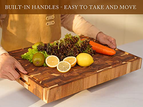 Acacia End Grain Wood Cutting Board 20x15x2 In Thick Butcher Block | Double-Sided Chopping Boards,Wooden Butcher Block,Chopping Board For Kitchen, Juice Groove Handles,Non-Slip Mat - size: 20"L x 15"W