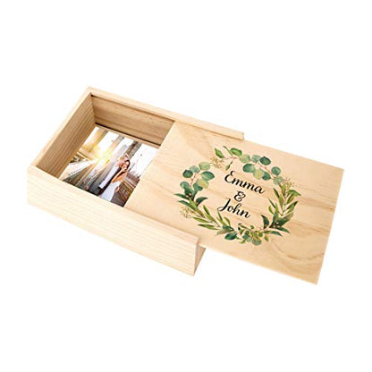 Koyal Wholesale Custom Eucalyptus Wreath Couple Names Wedding Keepsake Box, 4 x 6 -inch, Natural Wood - color: Eucalyptus Wreath
