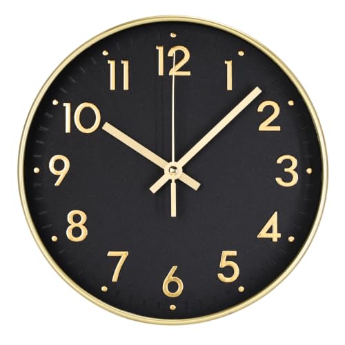 Wall Clock Silent Modern Round Decor Clock Non-Ticking Battery Operated Stereoscopic Dial Analog Wall Clocks for Living Room/Bedroom/Office/Kitchen (Black, 8 inch) - color: Black, size: 8 inch