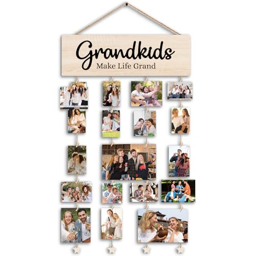 Picture Frames Collage Photo Hanging Display Picture Board Wood Rustic Frames, Mother s day for Women, Grandkids Make Life More Grand Picture Frame, Rustic Farmhouse Wood Hanging Collage Photo Frame - color: Grandkids Make Life Grand