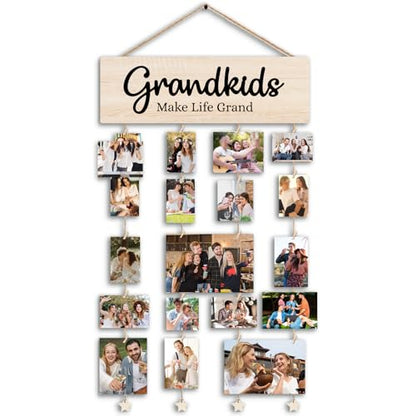 Picture Frames Collage Photo Hanging Display Picture Board Wood Rustic Frames, Mother s day for Women, Grandkids Make Life More Grand Picture Frame, Rustic Farmhouse Wood Hanging Collage Photo Frame - color: Grandkids Make Life Grand
