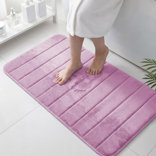 Flamingo P Memory Foam Bath Mat Rug, Soft Non Slip Absorbent Bathroom Shower Rugs, 24x36 Inches, Lilac - color: Lilac Straight Line, size: 36" X 24"