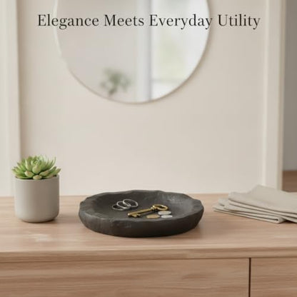 13 Inch Square Ceramic Catchall Tray for Jewelry, Keys, and Coins - Modern Black Decorative Organizer for Vanity, Entryway, or Nightstand