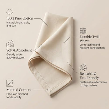 ACCENTHOME Accent Home 100% Cotton Napkins, Delicate Cloth Napkins for Dinners, Parties and Weddings，18 x 18 Inch Set of 6 - Natural | 100% Pure Cotton Napkins, Economy Pack, Multi Purpose Use, Machine Washable, Cotton - color: 17 - Natural - Twill, size: