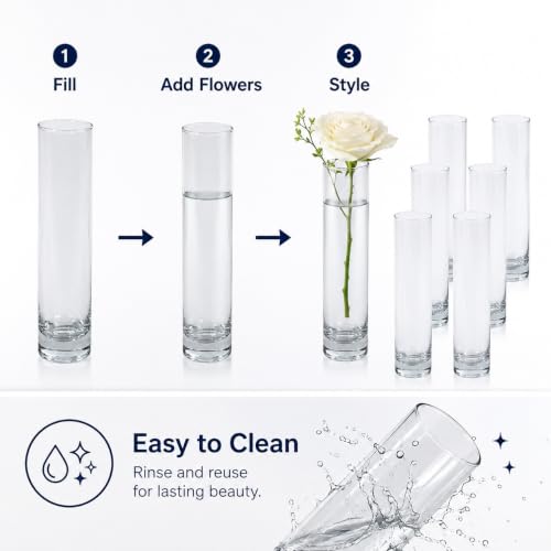 Koyal Wholesale Bud Vases, 7.5 Inch Clear Glass Cylinder, Set of 6