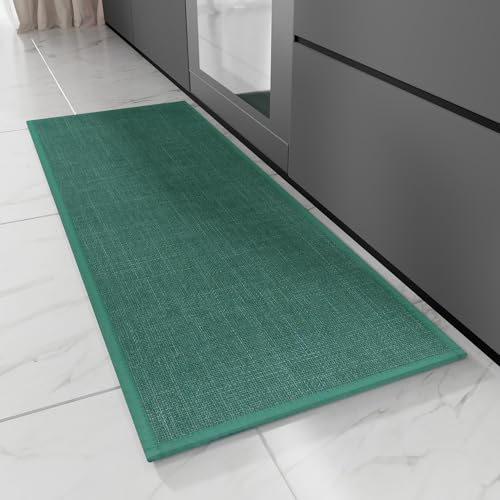 Hargiis Kitchen Rug, Rubber Non Slip Kitchen Rugs Washable, Absorbent Runner Mat for Floor, Machine Washable Standing Mats for in Front of Sink, Laundry, Entryway, Hallway (Dark Green, 47" × 17.3") - color: Dark Green, size: 47" x 17.3"
