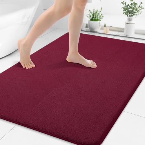 Smiry Memory Foam Bath Mat 40x30, Extra Soft Absorbent Bathroom Rugs | Burgundy Quick Dry, Machine Washable Bath Mats for Bathroom, Shower, Tub and Home Decor Accessories - color: Burgundy, size: 40'' X 32''