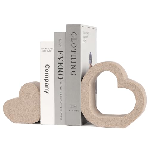 Book Ends for Shelves, Resin Decorative Bookends for Heavy Books | Double-Heart Set of 2 Book Stopper for Modern Office Desk and Table Decor | Aesthetic Decor for Home Library Book Holder - style: 808 (Sandstone )