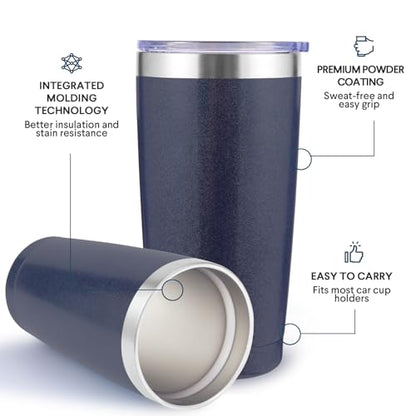 Volhoply 20oz Stainless Steel Tumbler with Lid and Straw Bulk 4 Pack,Double Wall Insulated Travel Iced Coffee Mug Fits Cup Holder,Powder Coated Cups for Hot/Cold Drinks,Gifts for Women（Navy,4 Set） - color: Navy