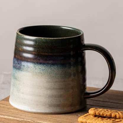 15.5oz Large Heavyweight Ceramic Mug, Reactive (Green-Black) | 15.5oz Medium-Large, Heavy Weighted Stoneware, Reactive Transmutation Glaze, Microwave & Dishwasher Safe, Gift Box - color: Green Black