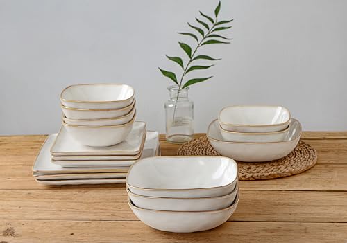 famiware Pasta Bowls Set of 4, Square 8" Serving Bowl, Cappuccino White | Microwave & Dishwasher Safe, Lead-free and Cadmium-free, Stoneware Scratch Resistant Plates Bowls, Serving Bowls - color: Cappuccino White