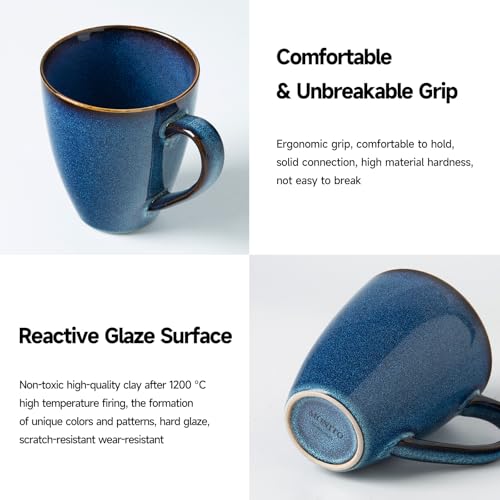 MONITO 17 OZ Coffee Mugs Set of 6, Large Ceramic Blue Coffee Mugs Set with handle for Tea/Latte/Milk/Cocoa, Funny Tea Cups for Office and Home, Engagement Gifts. (Starry Blue) | Mugs with Gold Rim for Latte,Tea&Cocoa,Dishwasher&Microwave Safe,Reactive Gla