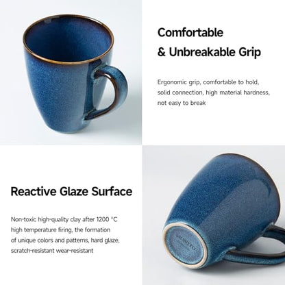 MONITO 17 OZ Coffee Mugs Set of 6, Large Ceramic Blue Coffee Mugs Set with handle for Tea/Latte/Milk/Cocoa, Funny Tea Cups for Office and Home, Engagement Gifts. (Starry Blue) | Mugs with Gold Rim for Latte,Tea&Cocoa,Dishwasher&Microwave Safe,Reactive Gla