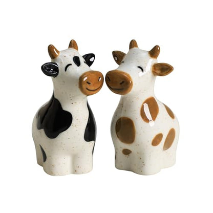 Ceramic Cartoon Cows Shape Salt & Pepper Shakers Set, Hand-Painted Cows Salt and Pepper Shakers, 2 PCS Set-Brown-B