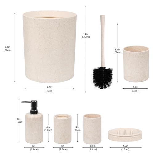 CERBIOR Bathroom Accessories Set 6 PCS Wheat Straw BathroomSet,Beige | Includes Soap Dispenser,Tooth Brush Holder,Toothbrush Cup, Soap Dish for Decorative Countertop and Housewarming Gift - style: beige