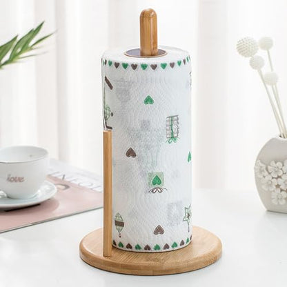 Bamboo Paper Towel Holder, Natural Bamboo Wooden Countertop Standing Paper Towel Holder, Free-Standing Kitchen Roll Hanger Rack for Dining Table Bathroom Bedroom Living Room - color: Roud Shape Base