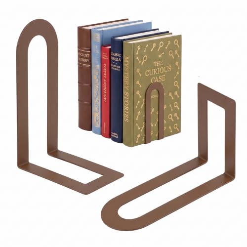 Sanwarm Bookends, 2 Pcs, Metal, for Home Office Desk Shelves Modern Brown | Decorative Book Ends Non-Skid Book Stoppers Holder 1 Pair Gifts for Reading Enthusiasts Library Decor - color: Brown, size: 2Pcs (6"H x 3.75"D x 3.5"W)
