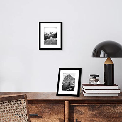 Americanflat 8x10 Picture Frame 2-Pack - Matted to 5x7 - Black | Slim Molding construction, Polished plexiglass front, wall or tabletop display with included easel, sawtooth hangers included - color: Black, size: 8X10
