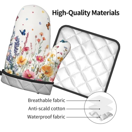 Giwawa Spring Flower Oven Mitts and Pot Holder Kitchen Accessories Sets Botanical Floral Heat Resistant BBQ Cooking Oven Gloves Washable Hot Pads - color: Botanical Floral
