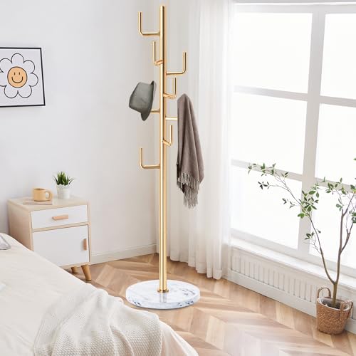 ZOZOE Metal Modern Coat Racks, Cactus Coat Rack Freestanding with Natural Marble Base, Golden Coat Rack Stand with 8 Hooks, Coat Tree Hanger Stand for Bags, Hats, Entryway, Office - color: Black 8 Hooks