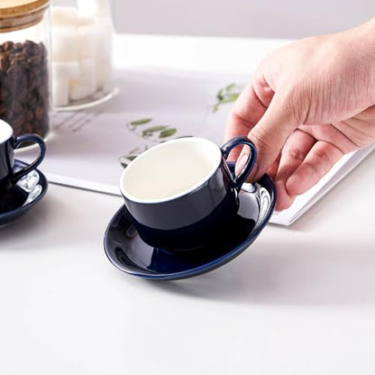 2.5oz Espresso Cups Set of 4, Small Stackable Coffee Cups with Saucers and Metal Stand, Ceramic Demitasse Cups, Cappuccino Cups for Coffee Drinks, Latte, Blue - color: Blue, size: 2.5oz