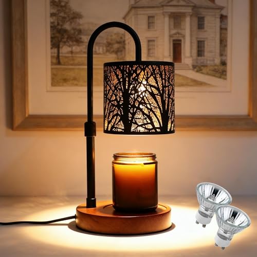 Candles Warmer with Timer and Dimmer, Adjustable Height Candle Melter, Electric Wax Warmer Vintage Home Decor for Jar Candles Gifts for Women Mom (2 Bulbs Included) (Black Tree) - color: Black Tree