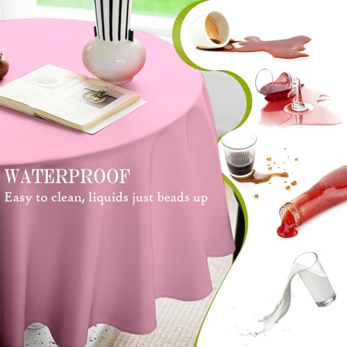 BYDOLL Table Cloth 48 Inch Round Tablecloth Fits Max38 Inch Diameter Table Top,Pink Polyester Washable Wrinkle-Free Spillproof Tablecloth for Party Patio Cover - color: Pink, size: 48" x 48" (Round-Fits Tables 24''-36'')
