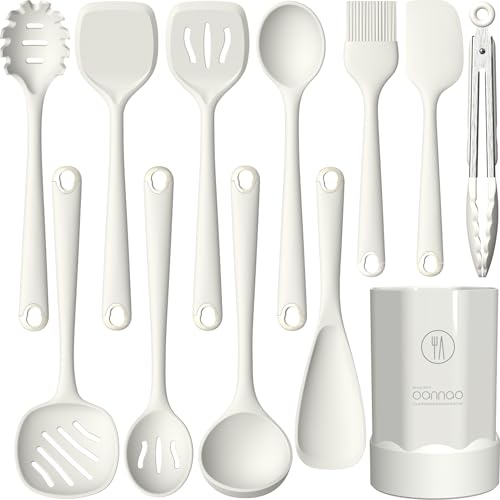 Silicone Kitchen Utensils Set,Utensils Sets for Cooking, Dishwasher Safe | Seamless Spatula Set for Nonstick Cookware, BPA-Free,Heat Resistant up to 600°F, Housewarming Gift, Cream White - color: Cream White