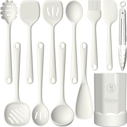 Silicone Kitchen Utensils Set,Utensils Sets for Cooking, Dishwasher Safe | Seamless Spatula Set for Nonstick Cookware, BPA-Free,Heat Resistant up to 600°F, Housewarming Gift, Cream White - color: Cream White