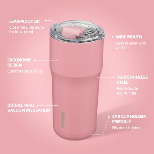 BJPKPK 20oz Spill Proof Coffee Tumbler, Insulated Stainless Steel Cup | Double Wall Vacuum, Leakproof Lid, Keeps Hot/Cold/Iced, BPA Free, Dishwasher Safe, Cupholder, Travel, Pink - color: Pink
