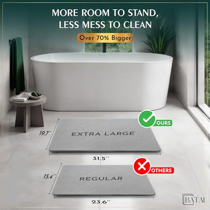 Extra Large Diatomaceous Earth Stone Bath Mat (31.5” x 19.7”) Light Gray XL | Fast Absorbent Shower Stone Bath Mat For Bathroom - Quick Dry, Easy Clean and Non-Slip Mat - Instant Drying Diatomite Bathmat - color: Light Gray