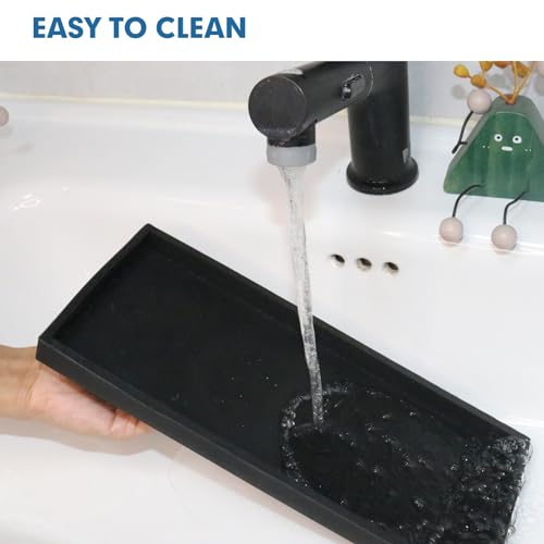 Bloss Vanity Tray with Soap Dish - 11.8x5.1inch BathroomTrays, Silicone Vanity Tray, Marble Countertop Trays, Toilet Tank Tray, Kitchen Counter Trays - color: Black, size: 11.8" x 5.1" x 0.9"