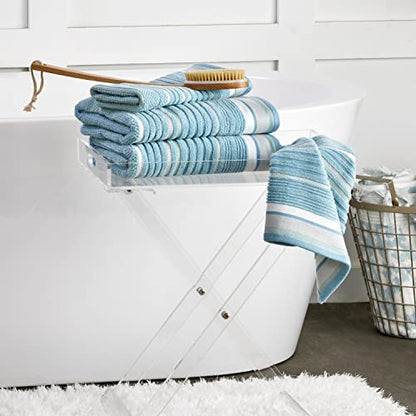 SKL Home Seabrook Stripe 100% Cotton Premium 2-Piece Hand Towel Set, 550 GSM, Soft & Absorbent Jacquard, for Bath & Kitchen, Teal - color: Seabrook Stripe, style: 2-Piece Hand Towel Set