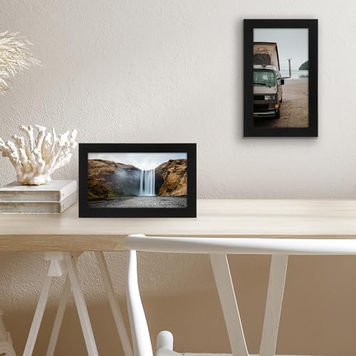 Americanflat 5x9 Picture Frame - Engineered Wood - Black | Shatter-resistant glass, wall or tabletop display with included easel, sawtooth hangers included - color: Black, size: 5x9