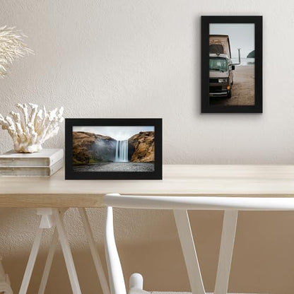 Americanflat 5x9 Picture Frame - Engineered Wood - Black | Shatter-resistant glass, wall or tabletop display with included easel, sawtooth hangers included - color: Black, size: 5x9
