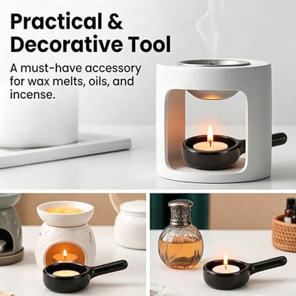 Ceramic Spoon Shape Tealight Candle Holder, Ceramic Tealight Candle Holder Essential Oil Censer with Candle Spoon, Little Tealight Candle Holder Ceramic Spoon Shape, Fits Most Aroma Lamps (Back)