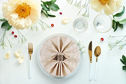 Ramanta Home Cloth Napkins Set of 12 20x20 Inches, Beige | Polyester Napkins with Hemmed Edges, Washable Reusable Dinner Napkins Ideal for Parties, Weddings, Hotels and Banquets - color: Beige, size: 20" x 20" (Set of 12)