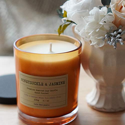 100% Natural Soy Wax Candle by CoCo Benjamin - Highly Scented & Hand-Poured Luxury Candle (Honeysuckle & Jasmine)- Clean Burning Cotton Wick - style: Honeysuckle & Jasmine (Cotton Wick)