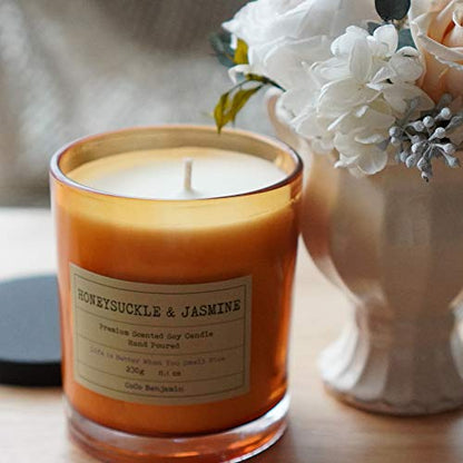 100% Natural Soy Wax Candle by CoCo Benjamin - Highly Scented & Hand-Poured Luxury Candle (Honeysuckle & Jasmine)- Clean Burning Cotton Wick - style: Honeysuckle & Jasmine (Cotton Wick)