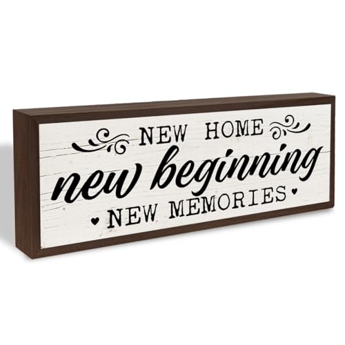 Rustic Home Sign, New Beginning New Memories Sign, Front Door Porch Decors, Decorative Wooden Framed Signs, Shelf Decoration, Wall Decor Art, House Cottage Decors, Housewarming Gift 9.5x3.1x1 inches - color: style 36