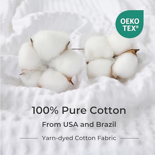 EGOHOME Cotton Two-Tone Check Pattern Waffle Blanket Queen Size | Bright White, 90"x90", Lightweight, Soft & Breathable for Bed, Couch, Sofa, All Seasons - color: Bright White, size: Queen