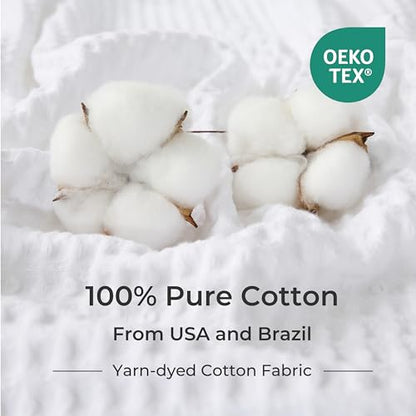EGOHOME Cotton Two-Tone Check Pattern Waffle Blanket Queen Size | Bright White, 90"x90", Lightweight, Soft & Breathable for Bed, Couch, Sofa, All Seasons - color: Bright White, size: Queen