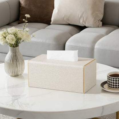 Linen Tissue Box Cover Rectangle with Magnetic Closure, Large | 4 Different Sizes, PU Leather Tissue Box Cover, Decorative Rectangular Tissue Holder for Bathroom Nightstand Car Office - size: Large – Fits Tissue Boxes Up to 3.9" Tall
