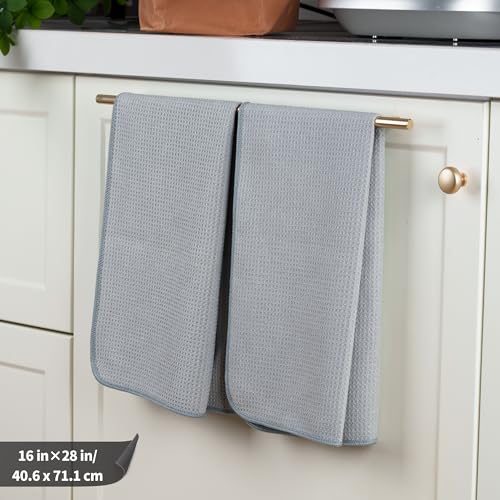 POLYTE 340 GSM Microfiber Waffle Kitchen Dish Tea Towel, 16x28 in, 12 Pack | Lint Free, Quick Dry - color: Gray, size: 16x28 in